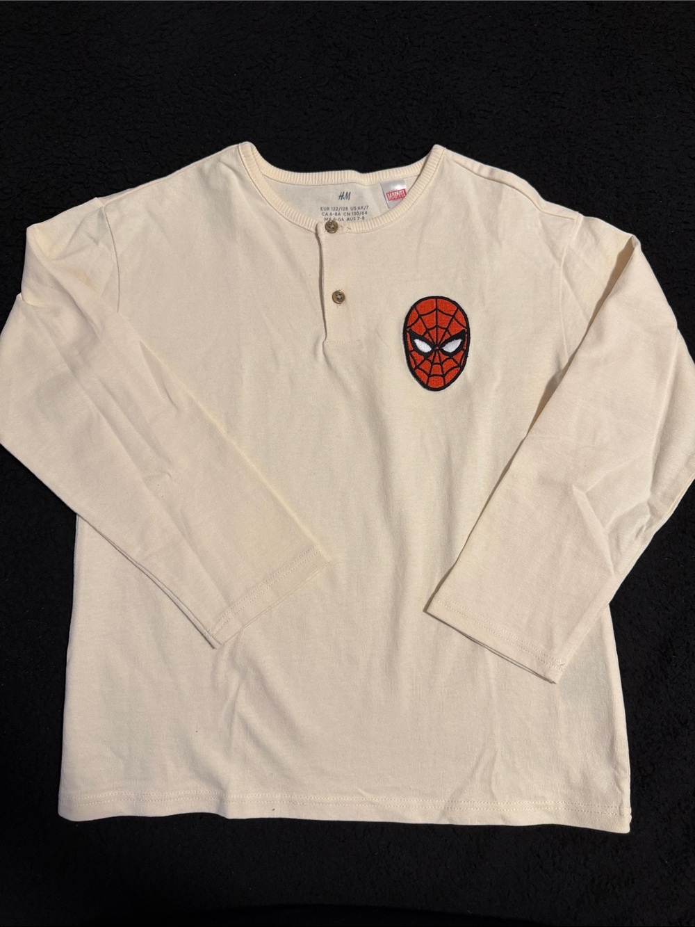 H&M Cream Long-Sleeve Henley with Red Spider Patch - Kids
